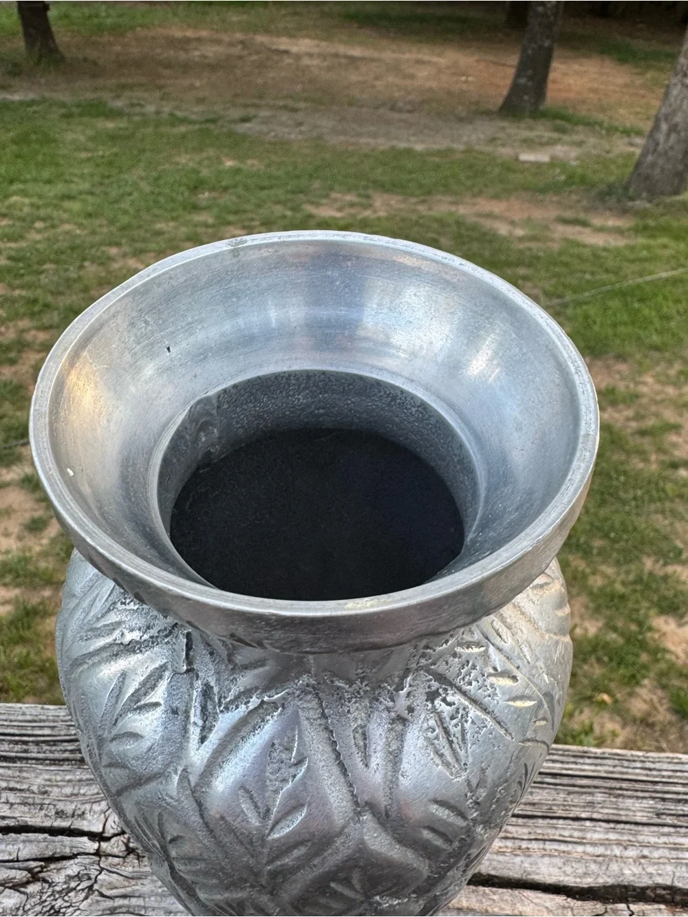 POTTERY BARN Embossed Leaf Design Pewter 12